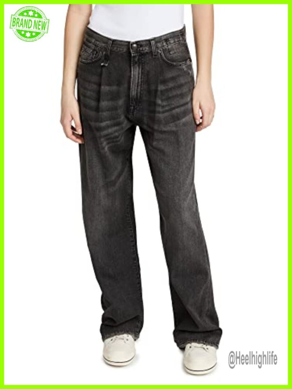 Damon Pleated Wide Leg Jeans Heavyweight Non-Stretch Denim Frayed Hem